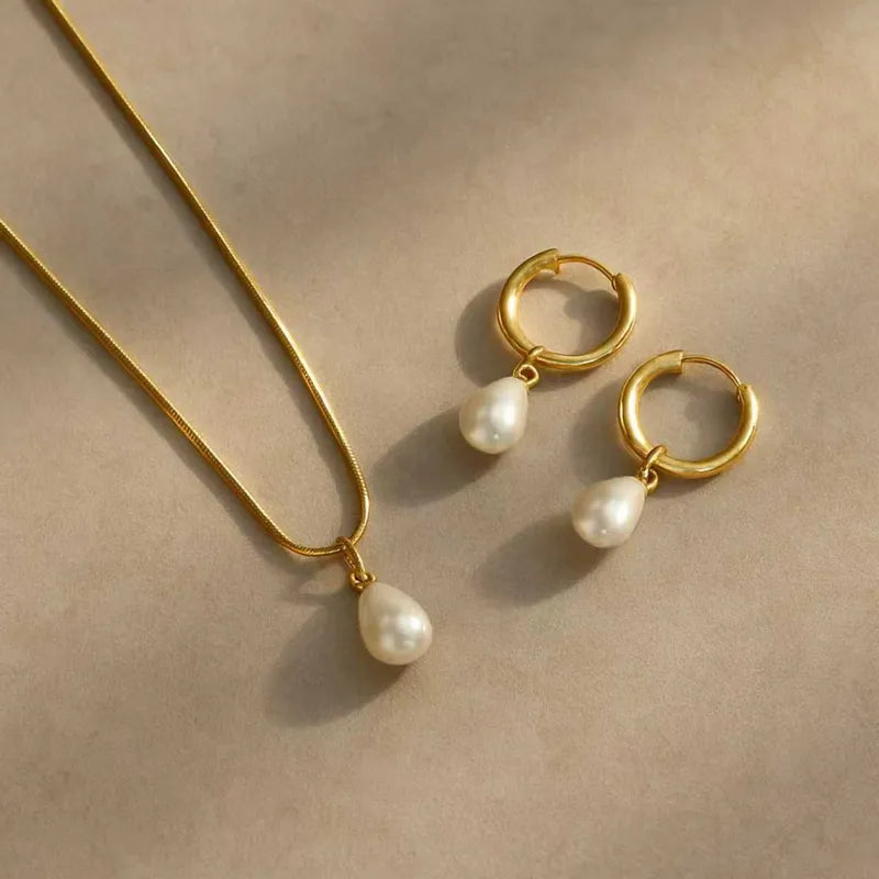 Pearl Drop Earrings & Necklace Set