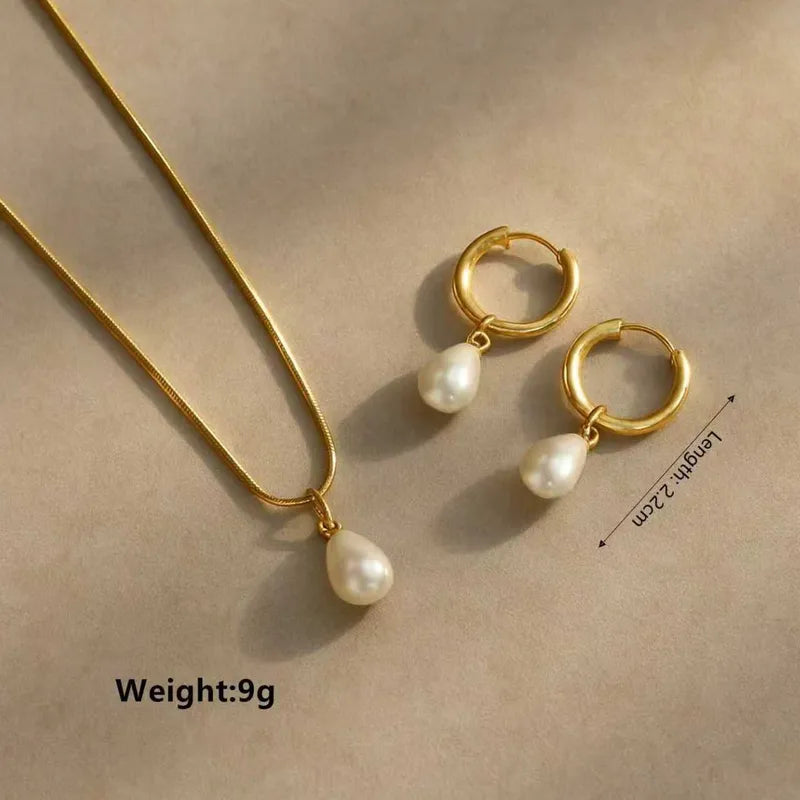 Pearl Drop Earrings & Necklace Set