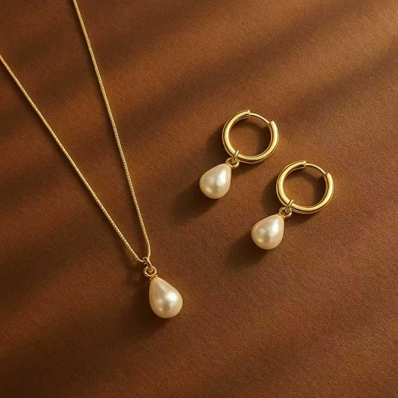 Pearl Drop Earrings & Necklace Set